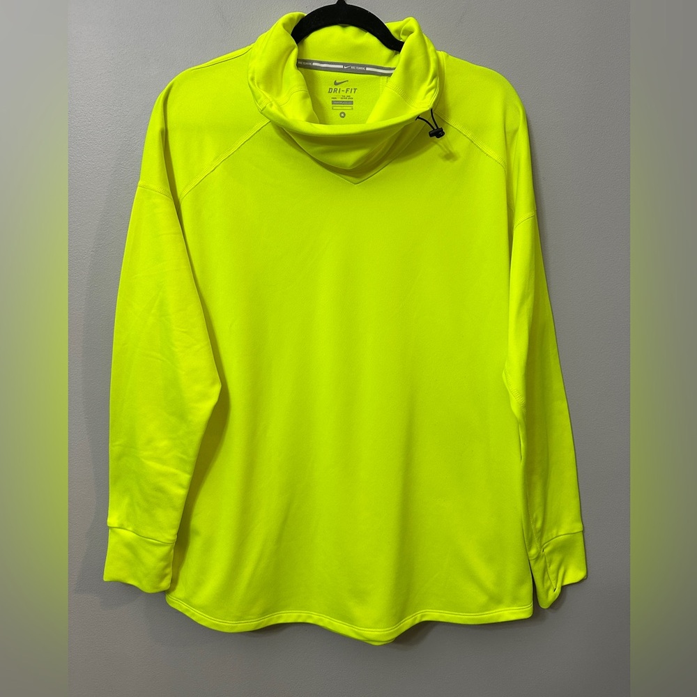 Nike Dri-FIT Running Cowl Neck Pullover Neon Volt Yellow Women's XL Thumbholes